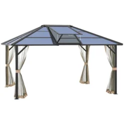 Outsunny Hardtop Polycarbonate Gazebo Canopy Aluminum Frame Pergola With Top Vent And Netting For Garden, Patio, Grey -Sunnydaze Decor Store GUEST d1a7118f fbec 4cd7 b312 797ef1dfd1f4