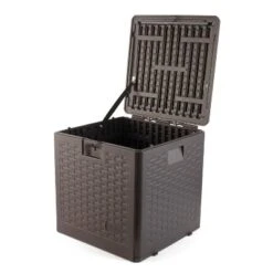 Plastic Development Group 28-Gallon Weather-Resistant Plastic Resin Outdoor Storage Patio Deck Box With Slide And Snap Assembly, Java Brown