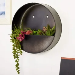 Farmlyn Creek Black Metal Circle Wall Hanging Planter For Home Indoor Decor, 12 Inch Dia.