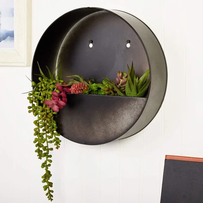 Farmlyn Creek Black Metal Circle Wall Hanging Planter For Home Indoor Decor, 12 Inch Dia. 1 Farmlyn Creek Black Metal Circle Wall Hanging Planter For Home Indoor Decor, 12 Inch Dia.