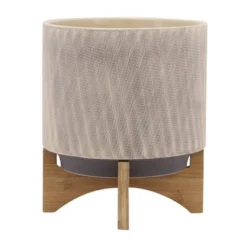 Sagebrook Home 12"x10" Mesh Ceramic Planter Pot With Stand Tan