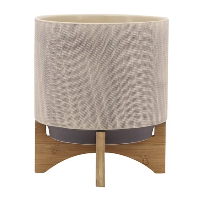 Sagebrook Home 12"x10" Mesh Ceramic Planter Pot With Stand Tan 1 Sagebrook Home 12"x10" Mesh Ceramic Planter Pot With Stand Tan