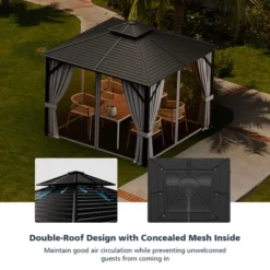 Costway 10' X 10' Patio Double-Top Hardtop Gazebo Galvanized Steel Roof Aluminum Frame -Sunnydaze Decor Store GUEST d3a601f6 7f80 481d 8535 ffc18f2f77cc