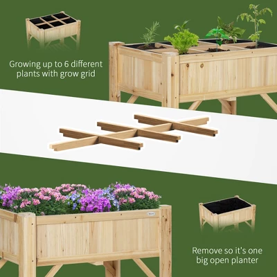 Outsunny Raised Garden Bed, Wood 6 Grid, 31" X 23" With Storage Shelf, Water Draining, Planter Box For Vegetables, Flowers, Herbs, Patio 4 Outsunny Raised Garden Bed, Wood 6 Grid, 31" X 23" With Storage Shelf, Water Draining, Planter Box For Vegetables, Flowers, Herbs, Patio - Image 4