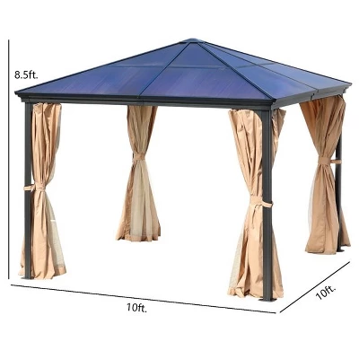 Aoodor 10'x 10' Patio Gazebo Polycarbonate Roof Black 4 Aoodor 10'x 10' Patio Gazebo Polycarbonate Roof Black - Image 4
