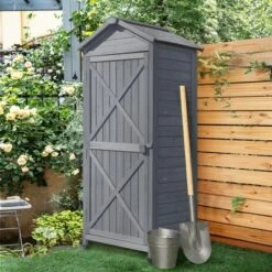 Outdoor Wooden Storage Sheds Fir Wood Lockers With Workstation-ModernLuxe -Sunnydaze Decor Store GUEST d60445a4 5892 4b3b b2f3 4f0514fbc427