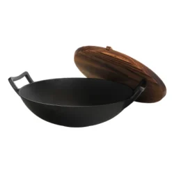 Gibson General Store Addlestone 2 Piece 14 Inch Heavy Duty Cast Iron Wok With Wood Lid -Sunnydaze Decor Store GUEST d6517e12 c0ed 41ac bf3d 13526c2b2a6e