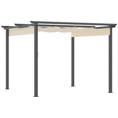 Outsunny 10' X 10' Retractable Pergola Canopy Patio Gazebo Sun Shelter With Aluminum Frame For Outdoors, Cream White 3 Outsunny 10' X 10' Retractable Pergola Canopy Patio Gazebo Sun Shelter With Aluminum Frame For Outdoors, Cream White - Image 3