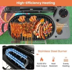 Costway Portable Propane Grill Folding Gas Grill Griddle With Wheels & Side Shelf -Sunnydaze Decor Store GUEST d8c000bf 7182 4001 beae 6f0287a5d536