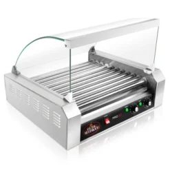 Olde Midway Electric Hot Dog Roller Grill Machine With Glass Cover, Commercial Grade