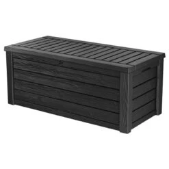 Keter Westwood Outdoor Resin 150 Gallon Deck Storage Box Organizer For Patio Furniture, Pool Toys And Yard Tools With Bench, Dark Gray (2 Pack)