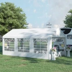Outsunny Outdoor 10 X 20ft Carport Car Canopy With Removable Sidewalls, Portable Garage Tent Boat Shelter W/ Windows For Party, Wedding, Events, White