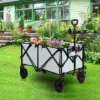 Costway Folding Collapsible Wagon Utility Camping Cart W/Wheels & Adjustable Handle RedGreyNavy