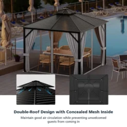 Costway 10' X 10' Patio Double-Top Hardtop Gazebo Galvanized Steel Roof Aluminum Frame -Sunnydaze Decor Store GUEST dae3b123 8b3a 412b 9f81 399f728c20e2
