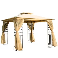 Outsunny 10' X 10' Outdoor Patio Gazebo Canopy With 2-Tier Polyester Roof, Mesh Netting Sidewalls, And Steel Frame -Sunnydaze Decor Store GUEST db2ee21e b46c 44f0 938f 0da19ddb99e4