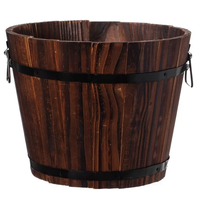 Gardenised Rustic Wooden Whiskey Barrel Planter With Durable Medal Handles And Drainage Holes - Perfect For Indoor And Outdoor Use 11 Gardenised Rustic Wooden Whiskey Barrel Planter With Durable Medal Handles And Drainage Holes - Perfect For Indoor And Outdoor Use - Image 11