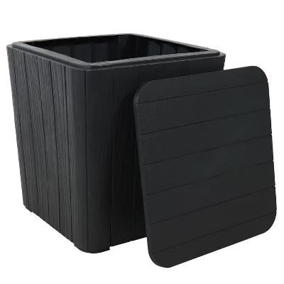 Sunnydaze Decor Sunnydaze Faux Wood Design Outdoor Side Table With Storage - 11.5-Gal. 4 Sunnydaze Decor Sunnydaze Faux Wood Design Outdoor Side Table With Storage - 11.5-Gal. - Image 4
