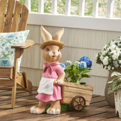 Christopher Knight Home 22" Wide Wallen Concrete Outdoor Novelty Rabbit Planter Pink/Brown