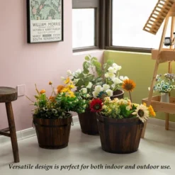 Gardenised Rustic Wooden Whiskey Barrel Planter With Durable Medal Handles And Drainage Holes - Perfect For Indoor And Outdoor Use 14 Gardenised Rustic Wooden Whiskey Barrel Planter With Durable Medal Handles And Drainage Holes - Perfect For Indoor And Outdoor Use -Sunnydaze Decor Store GUEST dc351b04 a99f 4ced b1bb ea4e345c024d