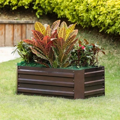 LuxenHome Brown Metal 32" X 20.2" Rectangular Garden Bed 1 LuxenHome Brown Metal 32" X 20.2" Rectangular Garden Bed