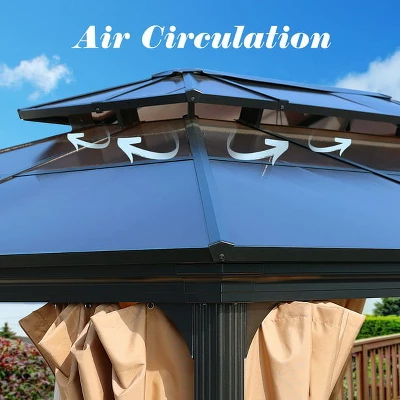Aoodor 10'x 13 In Gazebo Polycarbonate Hardtop Roof, Aluminum Frame With Mosquito And Curtain, Blue 1 Aoodor 10'x 13 In Gazebo Polycarbonate Hardtop Roof, Aluminum Frame With Mosquito And Curtain, Blue