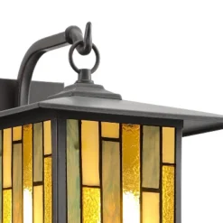 11.75" Stained Glass 1-Light Prairie Style Outdoor Wall Lantern Sconce Oil-Rubbed Bronze - River Of Goods