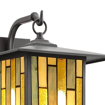 11.75" Stained Glass 1-Light Prairie Style Outdoor Wall Lantern Sconce Oil-Rubbed Bronze - River Of Goods 1 11.75" Stained Glass 1-Light Prairie Style Outdoor Wall Lantern Sconce Oil-Rubbed Bronze - River Of Goods