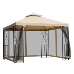 Outsunny 10' X 10’ Steel Outdoor Patio Gazebo Canopy With Privacy Mesh Curtains, Weather-Resistant Roof, & Storage Trays -Sunnydaze Decor Store GUEST dff6124c d44d 461f bc42 419071831356