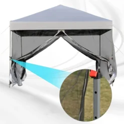 SUGIFT 10 Ft. X 10 Ft. White Gazebo Pop Up Canopy With Mesh Curtains -Sunnydaze Decor Store GUEST e00617b6 723a 440d 8fd3 e37496e1c3ec