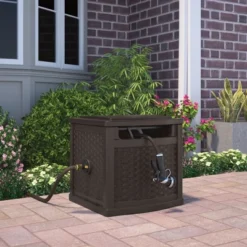 Suncast 150 Foot Slide Trak Outdoor Garden Wicker Resin Water Hose And Reel Hideaway With Brass Connections For Patio Or Backyard, Java -Sunnydaze Decor Store GUEST e0737a96 b215 40c3 8f6c 1a8340e4a3b4