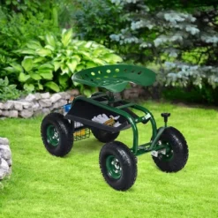 Costway Garden Cart Rolling Work Seat W/ Tool Tray Basket Green -Sunnydaze Decor Store GUEST e23cf9c3 8ec8 4689 acd4 23b60af76124