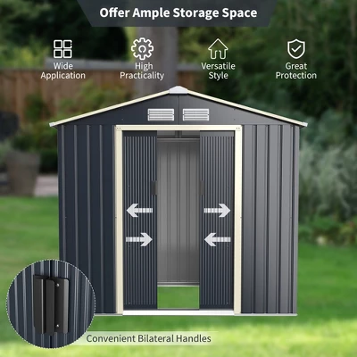 Costway Metal Storage Shed For Garden And Tools W/Sliding Double Lockable Doors 5 Costway Metal Storage Shed For Garden And Tools W/Sliding Double Lockable Doors - Image 5