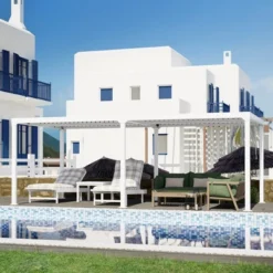 Aoodor Aluminum Pergola Rainproof Gazebo Patio Sun Shade Shelter With Adjustable Roof-White -Sunnydaze Decor Store GUEST e2e0d9c3 2201 4aa1 8dac fc30ff7a7f20