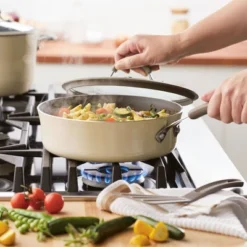 Rachael Ray Cook + Create 3qt Aluminum Nonsticke Saute Pan With Lid - Almond