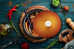 Bruntmor 4 Quart All Clad Tagin Cooking Pot - Dish With Orange Colour Diffuser