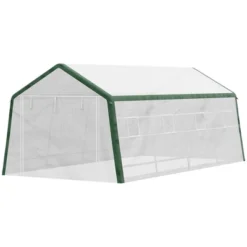 Outsunny 19.7' X 9.8' X 7.9' Outdoor Walk-in Greenhouse, Hot House With Mesh Windows, Bottom Vent, Zippered Door, PE Cover, Steel Frame, White -Sunnydaze Decor Store GUEST e4bfe282 049b 4956 ad5b 3445e71a4c48