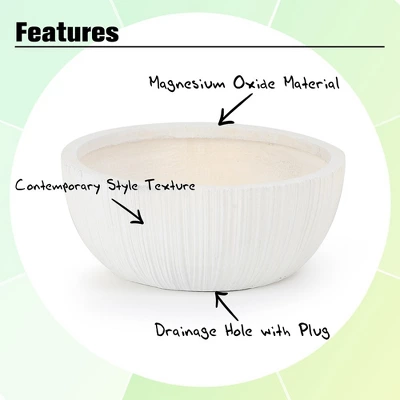 Aoodor Vretical Stripe Texture Bowl Plant Pots With Drain Hole Set Of 3, Flower Pots Outdoor&Indoor,Magnesium Oxide Planter 4 Aoodor Vretical Stripe Texture Bowl Plant Pots With Drain Hole Set Of 3, Flower Pots Outdoor&Indoor,Magnesium Oxide Planter - Image 4