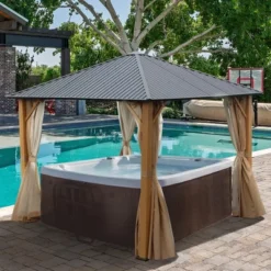 Aoodor Wood Grain Aluminum Gazebo Hardtop Black Steel Roof With Curtain&Netting 13 Aoodor Wood Grain Aluminum Gazebo Hardtop Black Steel Roof With Curtain&Netting -Sunnydaze Decor Store GUEST e7190b46 175f 42a9 8437 e173bd2dfd37