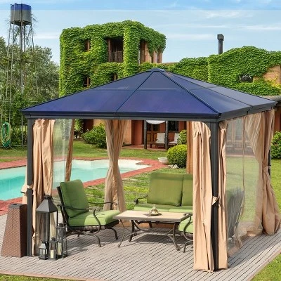 Aoodor 10'x 10' Patio Gazebo Polycarbonate Roof Black 1 Aoodor 10'x 10' Patio Gazebo Polycarbonate Roof Black