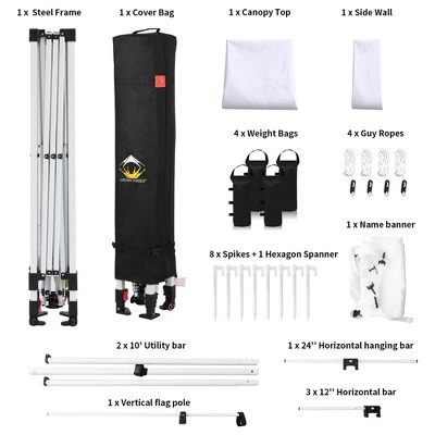 Crown Shades 10' X 10' Base Pop-Up Canopy Polyester Adjustable Legs Instant Folding Canopy Tent With Sidewall And Carry Bag, White 4 Crown Shades 10' X 10' Base Pop-Up Canopy Polyester Adjustable Legs Instant Folding Canopy Tent With Sidewall And Carry Bag, White - Image 4