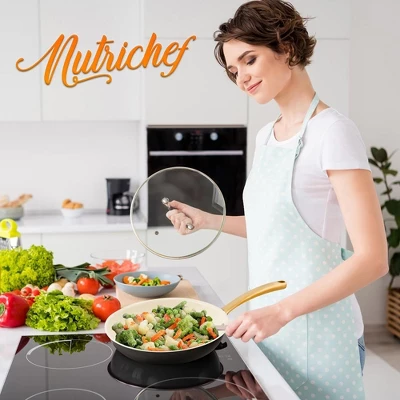 NutriChef 12" Large Fry Pan - Large Skillet Nonstick Frying Pan With Golden Titanium Coated Silicone Handle, Ceramic Coating 2 NutriChef 12" Large Fry Pan - Large Skillet Nonstick Frying Pan With Golden Titanium Coated Silicone Handle, Ceramic Coating - Image 2