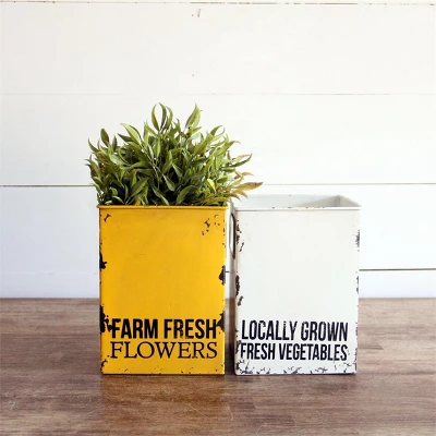 Distressed Yellow "Farm Fresh" Decorative Metal Planter Storage Tin - Foreside Home & Garden 2 Distressed Yellow "Farm Fresh" Decorative Metal Planter Storage Tin - Foreside Home & Garden - Image 2