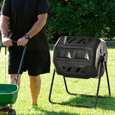 Outsunny Tumbling Compost Bin Outdoor 360° Dual Chamber Rotating Composter 43 Gallon 1 Outsunny Tumbling Compost Bin Outdoor 360° Dual Chamber Rotating Composter 43 Gallon