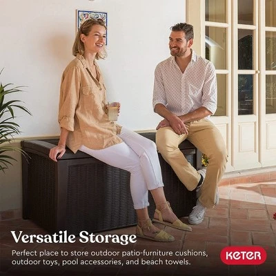 Keter Borneo 110-Gallon Multipurpose Resin Deck Storage Bin Organizing Rattan Wicker Container 1 Keter Borneo 110-Gallon Multipurpose Resin Deck Storage Bin Organizing Rattan Wicker Container