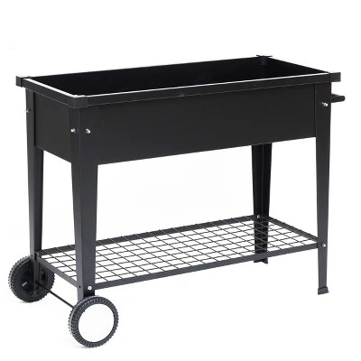 LuxenHome Black Mobile Metal Raised Garden Bed Planter Cart With Legs 3 LuxenHome Black Mobile Metal Raised Garden Bed Planter Cart With Legs - Image 3