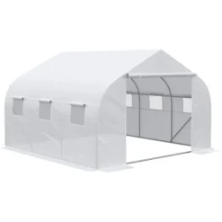 Outsunny 12' X 10' X 7' Walk-in Outdoor Tunnel Greenhouse, PE Cover, Steel Frame, Roll-Up Zipper Door & 6 Windows For Tropical Plants, White 8 Outsunny 12' X 10' X 7' Walk-in Outdoor Tunnel Greenhouse, PE Cover, Steel Frame, Roll-Up Zipper Door & 6 Windows For Tropical Plants, White -Sunnydaze Decor Store GUEST ea622203 f11d 4b27 a878 991b65454f3b