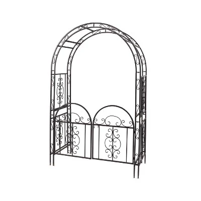 Plow & Hearth - Montebello Decorative Garden Arbor Trellis With Gate & Beautiful Scrollwork Design 1 Plow & Hearth - Montebello Decorative Garden Arbor Trellis With Gate & Beautiful Scrollwork Design