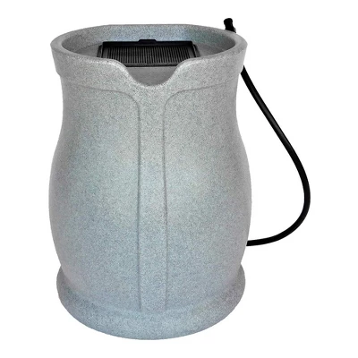 FCMP Outdoor Catalina 45 Gallon Water Rain Catcher Barrel With Flat Back For Watering Outdoor Plants, Gardens, And Landscapes, Light Granite (2 Pack) 1 FCMP Outdoor Catalina 45 Gallon Water Rain Catcher Barrel With Flat Back For Watering Outdoor Plants, Gardens, And Landscapes, Light Granite (2 Pack)