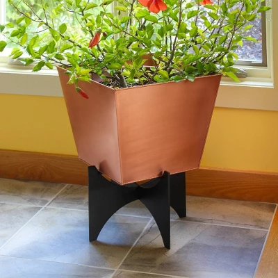16" Wide Square Copper Plated Galvanized Steel Flower Box With Black Wrought Iron Plant Stand - ACHLA Designs 2 16" Wide Square Copper Plated Galvanized Steel Flower Box With Black Wrought Iron Plant Stand - ACHLA Designs - Image 2
