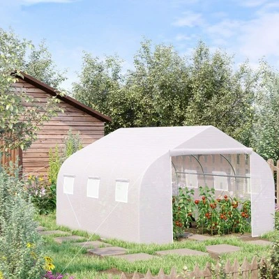 Outsunny 11.5' X 9.8' X 6.5' Outdoor Walk-In Tunnel Greenhouse Hot House With Roll-up Windows, Zippered Door, PE Cover, White 2 Outsunny 11.5' X 9.8' X 6.5' Outdoor Walk-In Tunnel Greenhouse Hot House With Roll-up Windows, Zippered Door, PE Cover, White - Image 2